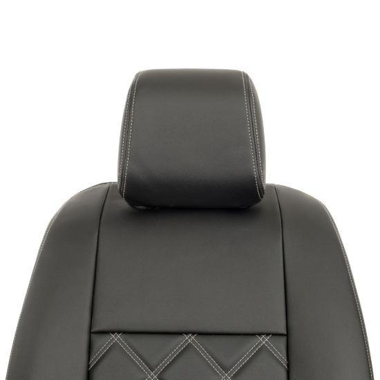 Picture of UK Custom Covers Vauxhall Vivaro Seat Covers Leatherette (2019 Onwards) Front Single/Double Split Passenger Base WITH Pull Down Tray - Double Diamond Bentley | SC806B