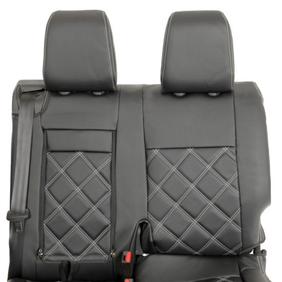 Picture of UK Custom Covers Vauxhall Vivaro Seat Covers Leatherette (2019 Onwards) Front Single/Double Split Passenger Base WITH Pull Down Tray - Double Diamond Bentley | SC806B