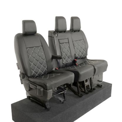 Picture of UK Custom Covers Vauxhall Vivaro Seat Covers Leatherette (2019 Onwards) Front Single/Double Split Passenger Base WITH Pull Down Tray - Double Diamond Bentley | SC806B