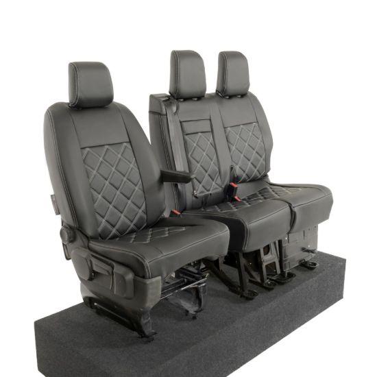 Picture of UK Custom Covers Vauxhall Vivaro Seat Covers Leatherette (2019 Onwards) Front Single/Double Split Passenger Base WITH Pull Down Tray - Double Diamond Bentley | SC806B