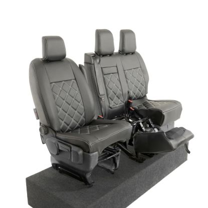 Picture of UK Custom Covers Vauxhall Vivaro Seat Covers Leatherette (2019 Onwards) Front Single/Double Split Passenger Base WITH Pull Down Tray - Double Diamond Bentley | SC806B