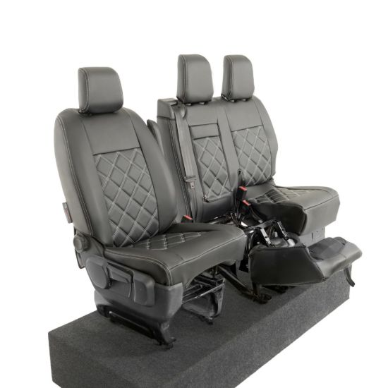 Picture of UK Custom Covers Vauxhall Vivaro Seat Covers Leatherette (2019 Onwards) Front Single/Double Split Passenger Base WITH Pull Down Tray - Double Diamond Bentley | SC806B