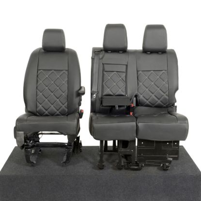 Picture of UK Custom Covers Vauxhall Vivaro Seat Covers Leatherette (2019 Onwards) Front Single/Double Split Passenger Base WITH Pull Down Tray - Double Diamond Bentley | SC806B
