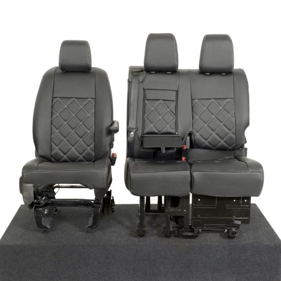 Picture of UK Custom Covers Vauxhall Vivaro Seat Covers Leatherette (2019 Onwards) Front Single/Double Split Passenger Base WITH Pull Down Tray - Double Diamond Bentley | SC806B