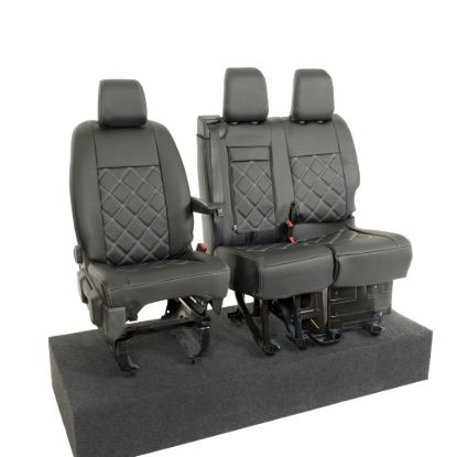 Picture of UK Custom Covers Vauxhall Vivaro Seat Covers Leatherette (2019 Onwards) Front Single/Double Split Passenger Base WITH Pull Down Tray - Double Diamond Bentley | SC806B