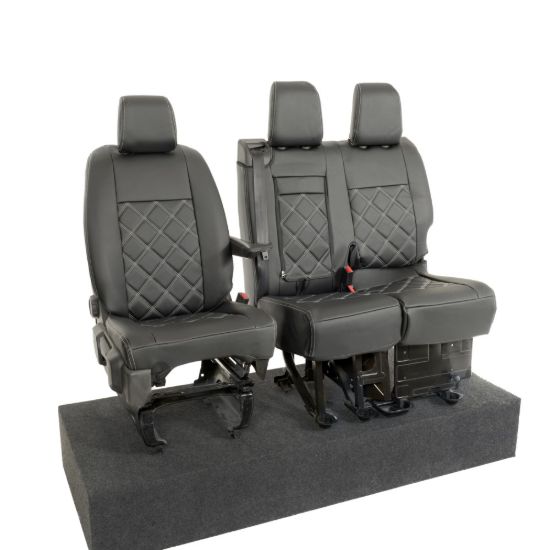 Picture of UK Custom Covers Vauxhall Vivaro Seat Covers Leatherette (2019 Onwards) Front Single/Double Split Passenger Base WITH Pull Down Tray - Double Diamond Bentley | SC806B