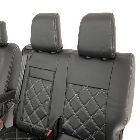 Picture of UK Custom Covers Vauxhall Vivaro Seat Covers Leatherette (2019 Onwards) Front Single/Double Split Passenger Base WITH Pull Down Tray - Double Diamond Bentley | SC806B