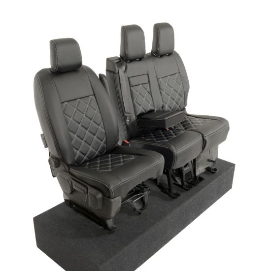 Picture of UK Custom Covers Vauxhall Vivaro Seat Covers Leatherette (2019 Onwards) Front Single/Double Split Passenger Base WITH Pull Down Tray - Double Diamond Bentley | SC806B