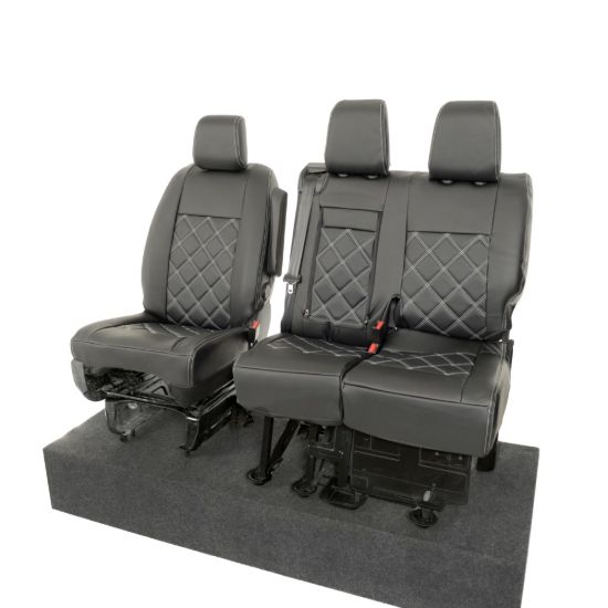 Picture of UK Custom Covers Vauxhall Vivaro Seat Covers Leatherette (2019 Onwards) Front Single/Double Split Passenger Base WITH Pull Down Tray - Double Diamond Bentley | SC806B