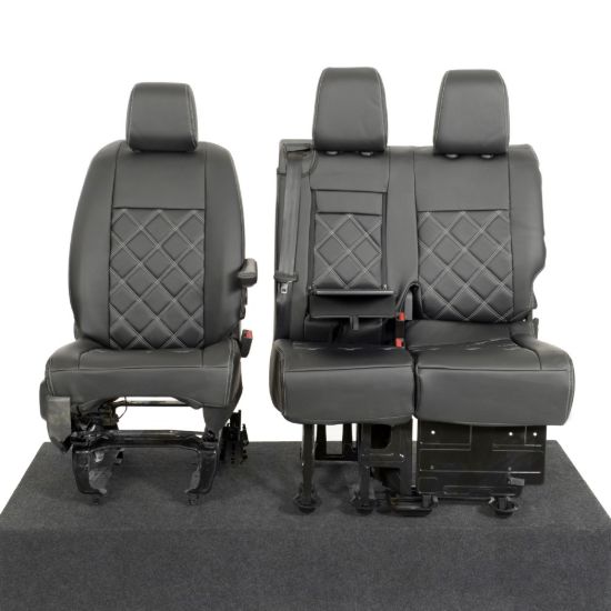 Picture of UK Custom Covers Vauxhall Vivaro Seat Covers Leatherette (2019 Onwards) Front Single/Double Split Passenger Base WITH Pull Down Tray - Double Diamond Bentley | SC806B