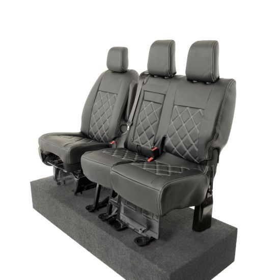 Picture of UK Custom Covers Vauxhall Vivaro Seat Covers Leatherette (2019 Onwards) Front Single/Double Split Passenger Base WITH Pull Down Tray - Double Diamond Bentley | SC806B