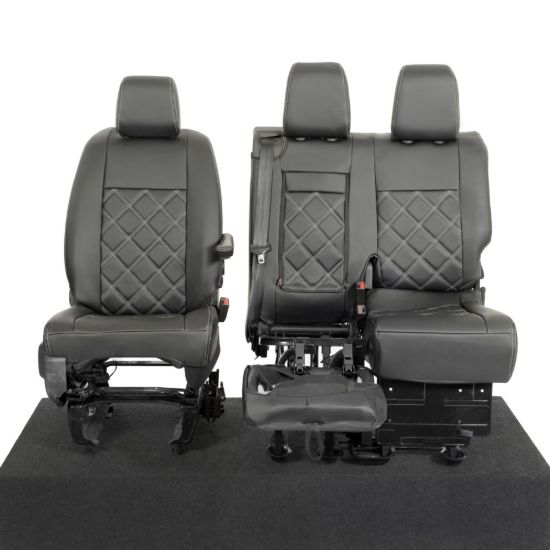 Picture of UK Custom Covers Vauxhall Vivaro Seat Covers Leatherette (2019 Onwards) Front Single/Double Split Passenger Base WITH Pull Down Tray - Double Diamond Bentley | SC806B