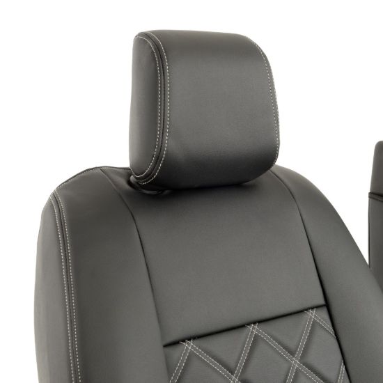 Picture of UK Custom Covers Vauxhall Vivaro Seat Covers Leatherette (2019 Onwards) Front Single/Double Split Passenger Base WITH Pull Down Tray - Double Diamond Bentley | SC806B