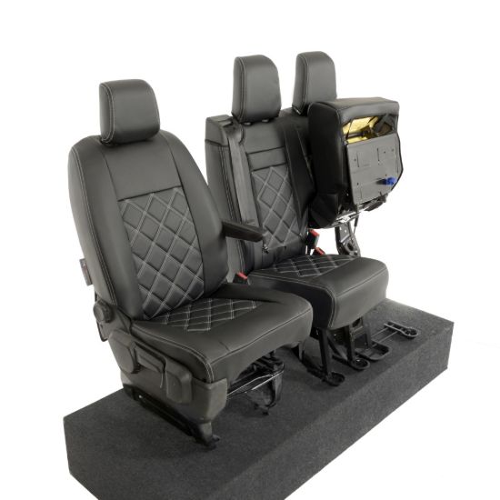Picture of UK Custom Covers Vauxhall Vivaro Seat Covers Leatherette (2019 Onwards) Front Single/Double Split Passenger Base WITH Pull Down Tray - Double Diamond Bentley | SC806B