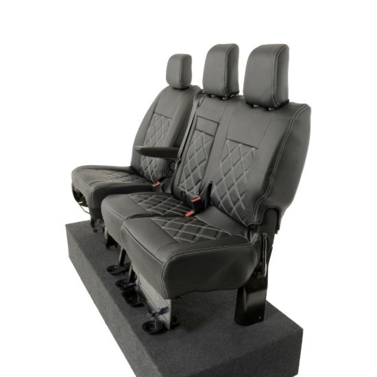 Picture of UK Custom Covers Vauxhall Vivaro Seat Covers Leatherette (2019 Onwards) Front Single/Double Split Passenger Base WITH Pull Down Tray - Double Diamond Bentley | SC806B