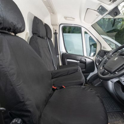 Picture of UK Custom Covers Vauxhall Movano Seat Covers Cotton-Backed PU (2022 Onwards) - Front With Pull Down Tray & No Split Passenger Seat | SC817B