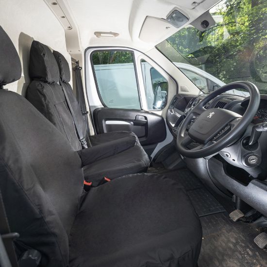 Picture of UK Custom Covers Vauxhall Movano Seat Covers Cotton-Backed PU (2022 Onwards) - Front With Pull Down Tray & No Split Passenger Seat | SC817B