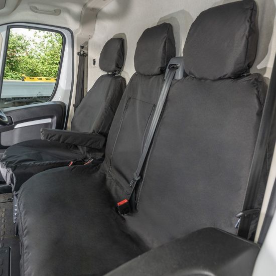 Picture of UK Custom Covers Vauxhall Movano Seat Covers Cotton-Backed PU (2022 Onwards) - Front With Pull Down Tray & No Split Passenger Seat | SC817B