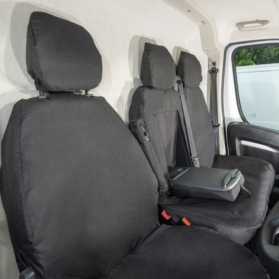 Picture of UK Custom Covers Vauxhall Movano Seat Covers Cotton-Backed PU (2022 Onwards) - Front With Pull Down Tray & No Split Passenger Seat | SC817B