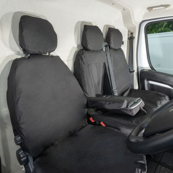 Picture of UK Custom Covers Vauxhall Movano Seat Covers Cotton-Backed PU (2022 Onwards) - Front With Pull Down Tray & No Split Passenger Seat | SC817B