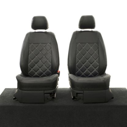 UK Custom Covers VW Caddy Double Diamond Bentley Stitch Leatherette Front Seat Covers (2004-2020) - No Armrests
