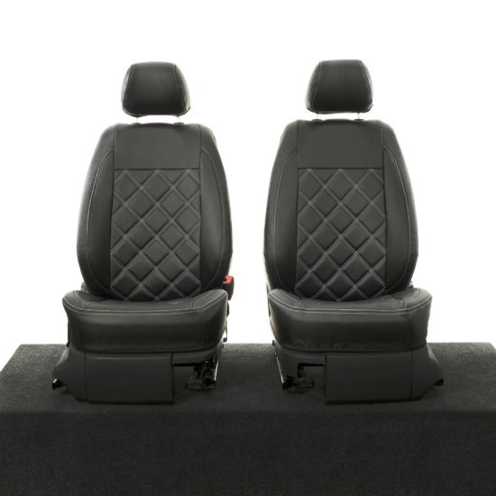 UK Custom Covers VW Caddy Double Diamond Bentley Stitch Leatherette Front Seat Covers (2004-2020) - No Armrests