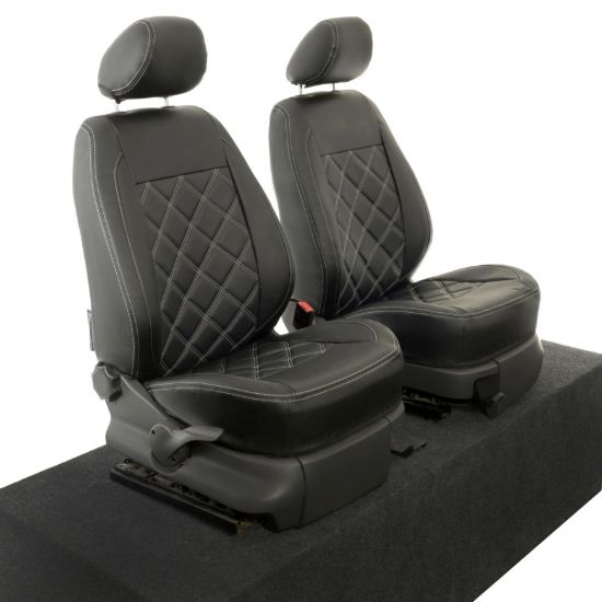 Picture of UK Custom Covers VW Caddy Double Diamond Bentley Stitch Leatherette Front Seat Covers (2004-2020) - No Armrests | SC890B