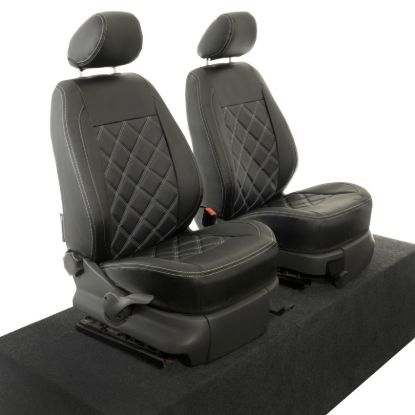 Picture of UK Custom Covers VW Caddy Double Diamond Bentley Stitch Leatherette Front Seat Covers (2004-2020) - No Armrests | SC890B