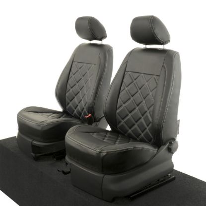 Picture of UK Custom Covers VW Caddy Double Diamond Bentley Stitch Leatherette Front Seat Covers (2004-2020) - No Armrests | SC890B