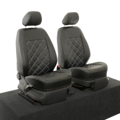 Picture of UK Custom Covers VW Caddy Double Diamond Bentley Stitch Leatherette Front Seat Covers (2004-2020) - No Armrests | SC890B
