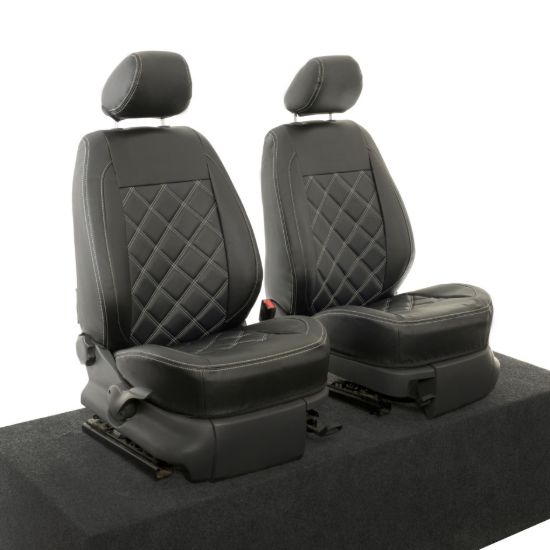 Picture of UK Custom Covers VW Caddy Double Diamond Bentley Stitch Leatherette Front Seat Covers (2004-2020) - No Armrests | SC890B