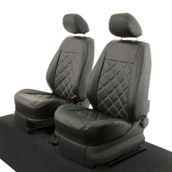 Picture of UK Custom Covers VW Caddy Double Diamond Bentley Stitch Leatherette Front Seat Covers (2004-2020) - No Armrests | SC890B