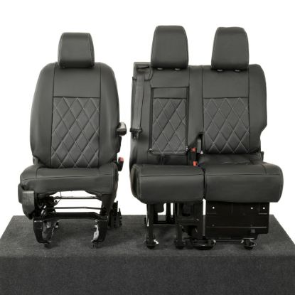 UK Custom Covers Vauxhall Vivaro Seat Covers Leatherette (2019 Onwards) Front Single/Double Split Passenger Base WITH Pull Down Tray - Single Diamond Bentley
