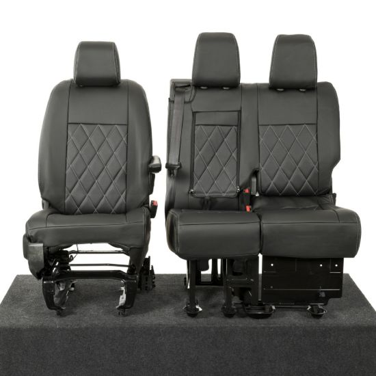 UK Custom Covers Vauxhall Vivaro Seat Covers Leatherette (2019 Onwards) Front Single/Double Split Passenger Base WITH Pull Down Tray - Single Diamond Bentley