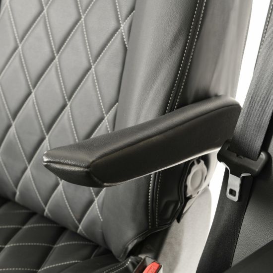 Picture of UK Custom Covers Vauxhall Vivaro Seat Covers Leatherette (2019 Onwards) Front Single/Double Split Passenger Base WITH Pull Down Tray - Single Diamond Bentley | SC952B
