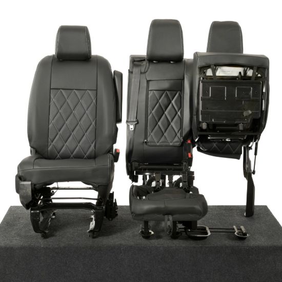 Picture of UK Custom Covers Vauxhall Vivaro Seat Covers Leatherette (2019 Onwards) Front Single/Double Split Passenger Base WITH Pull Down Tray - Single Diamond Bentley | SC952B