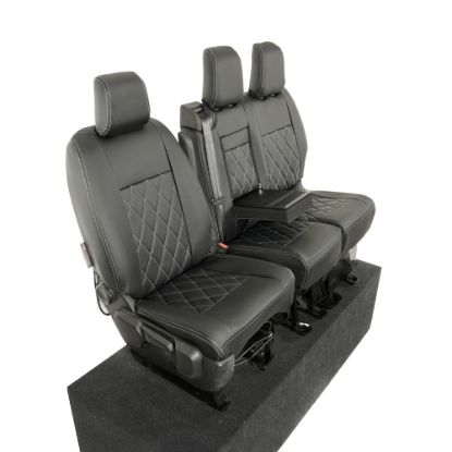 Picture of UK Custom Covers Vauxhall Vivaro Seat Covers Leatherette (2019 Onwards) Front Single/Double Split Passenger Base WITH Pull Down Tray - Single Diamond Bentley | SC952B