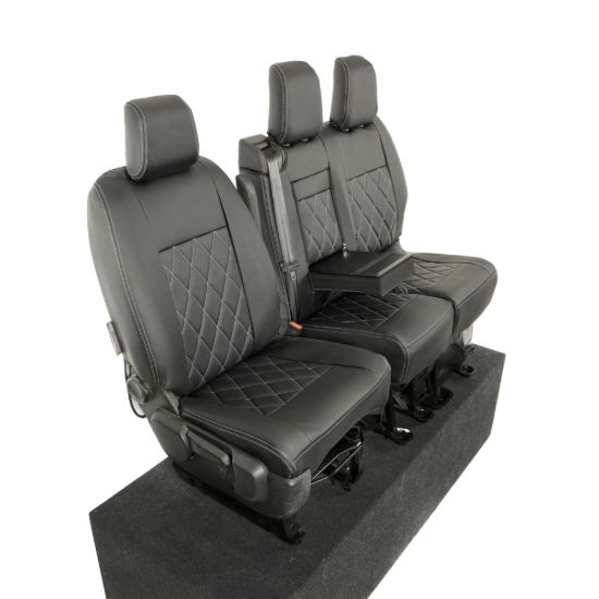Picture of UK Custom Covers Vauxhall Vivaro Seat Covers Leatherette (2019 Onwards) Front Single/Double Split Passenger Base WITH Pull Down Tray - Single Diamond Bentley | SC952B