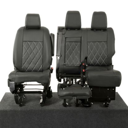 Picture of UK Custom Covers Vauxhall Vivaro Seat Covers Leatherette (2019 Onwards) Front Single/Double Split Passenger Base WITH Pull Down Tray - Single Diamond Bentley | SC952B