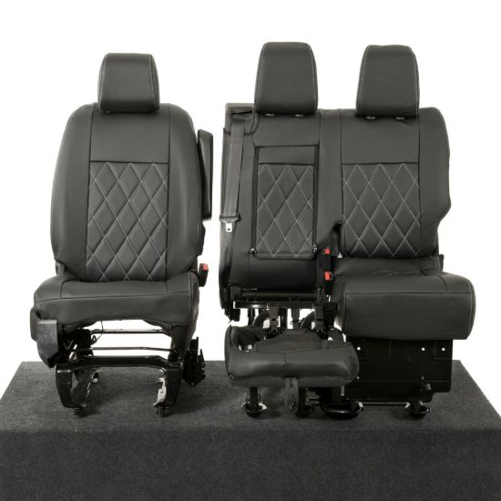 Picture of UK Custom Covers Vauxhall Vivaro Seat Covers Leatherette (2019 Onwards) Front Single/Double Split Passenger Base WITH Pull Down Tray - Single Diamond Bentley | SC952B