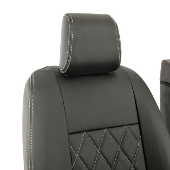 Picture of UK Custom Covers Vauxhall Vivaro Seat Covers Leatherette (2019 Onwards) Front Single/Double Split Passenger Base WITH Pull Down Tray - Single Diamond Bentley | SC952B