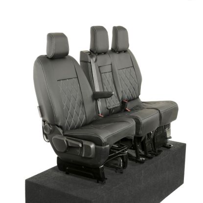 Picture of UK Custom Covers Vauxhall Vivaro Seat Covers Leatherette (2019 Onwards) Front Single/Double Split Passenger Base WITH Pull Down Tray - Single Diamond Bentley | SC952B