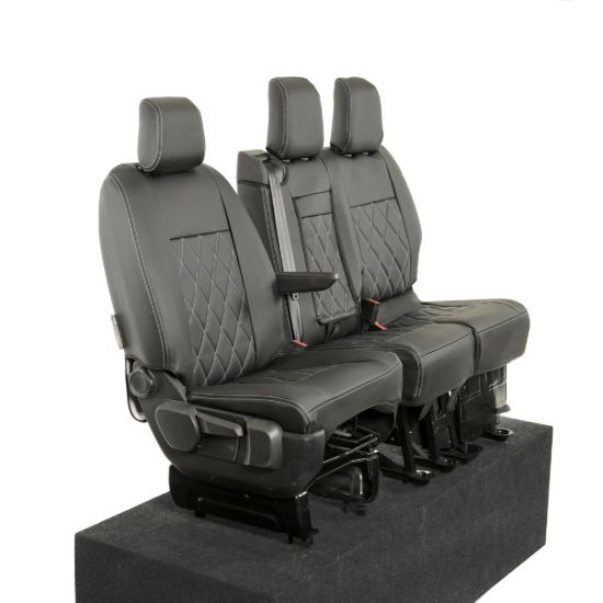 Picture of UK Custom Covers Vauxhall Vivaro Seat Covers Leatherette (2019 Onwards) Front Single/Double Split Passenger Base WITH Pull Down Tray - Single Diamond Bentley | SC952B