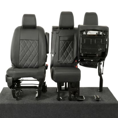 Picture of UK Custom Covers Vauxhall Vivaro Seat Covers Leatherette (2019 Onwards) Front Single/Double Split Passenger Base WITH Pull Down Tray - Single Diamond Bentley | SC952B