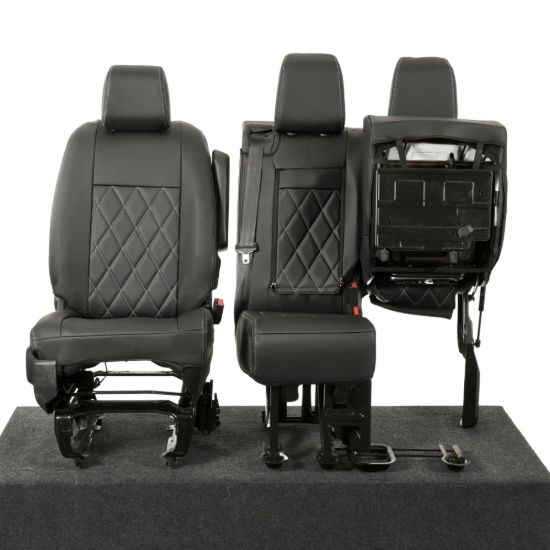 Picture of UK Custom Covers Vauxhall Vivaro Seat Covers Leatherette (2019 Onwards) Front Single/Double Split Passenger Base WITH Pull Down Tray - Single Diamond Bentley | SC952B