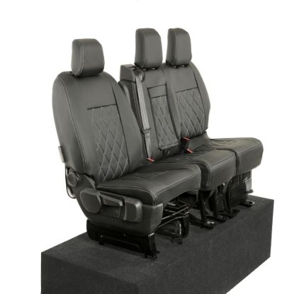 Picture of UK Custom Covers Vauxhall Vivaro Seat Covers Leatherette (2019 Onwards) Front Single/Double Split Passenger Base WITH Pull Down Tray - Single Diamond Bentley | SC952B