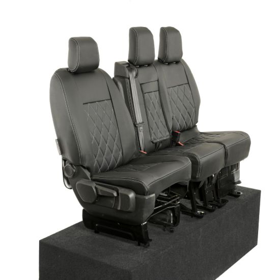 Picture of UK Custom Covers Vauxhall Vivaro Seat Covers Leatherette (2019 Onwards) Front Single/Double Split Passenger Base WITH Pull Down Tray - Single Diamond Bentley | SC952B