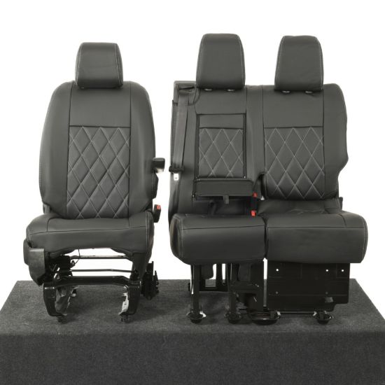 Picture of UK Custom Covers Vauxhall Vivaro Seat Covers Leatherette (2019 Onwards) Front Single/Double Split Passenger Base WITH Pull Down Tray - Single Diamond Bentley | SC952B