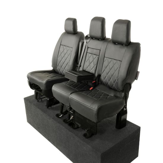 Picture of UK Custom Covers Vauxhall Vivaro Seat Covers Leatherette (2019 Onwards) Front Single/Double Split Passenger Base WITH Pull Down Tray - Single Diamond Bentley | SC952B