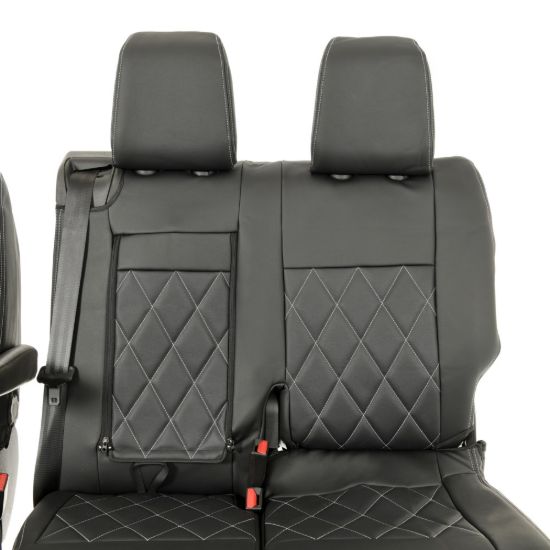 Picture of UK Custom Covers Vauxhall Vivaro Seat Covers Leatherette (2019 Onwards) Front Single/Double Split Passenger Base WITH Pull Down Tray - Single Diamond Bentley | SC952B